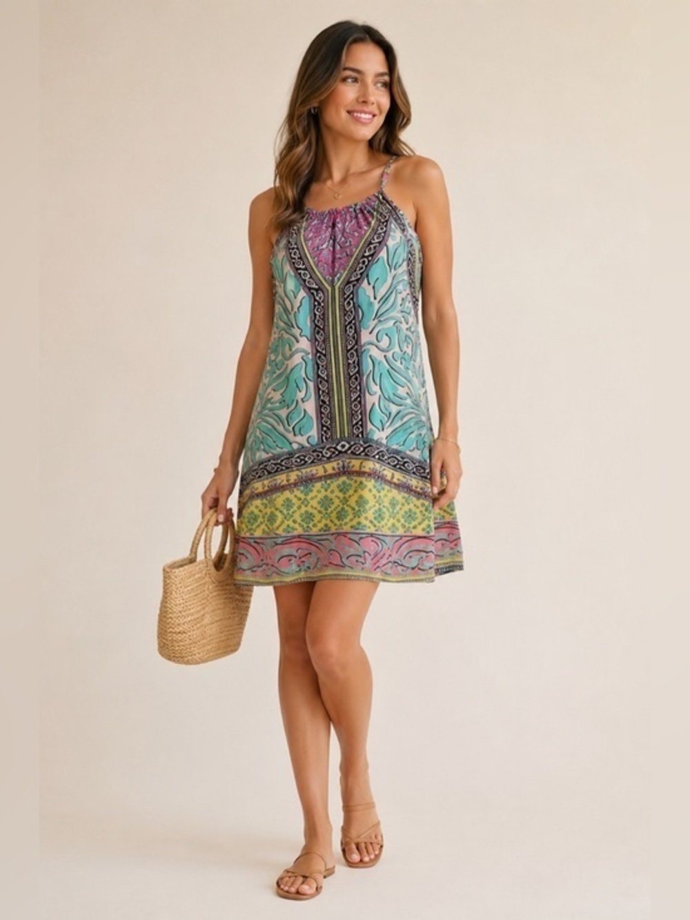 Hale Bob Printed Sleeveless Shift Dress Small Boho Resort Vacation